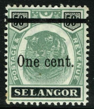 Sg 66b Malaya (selangor) 1900 - 1c On 50c Green & Black - Mounted