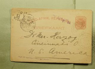Dr Who 1897 South Africa Johnnesburg Postal Card To Usa E75061