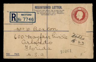 Dr Who 1936 Gb Watford To Usa Registered Letter C127615