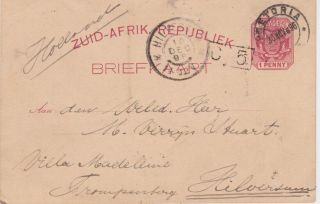 South African Republic - 1896 1 D Red Ps Postcard Pretoria Cover To Netherlands
