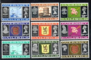 Set Of 9 Qeii Gb Regional Stamps From Guernsey.  1969