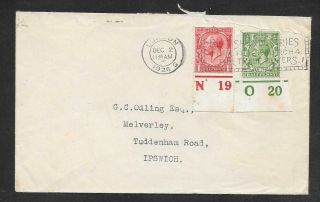 G.  B.  - 1926 Cover London To Ipswich - George V 1d & 1/2d Stamp N19 & O20 Control