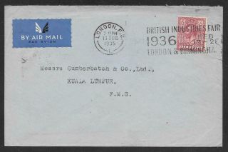 G.  B.  - 1935 Airmail Cover To Kuala Lumpur Malaya - 6d Rate - London F.  S.  Slogan