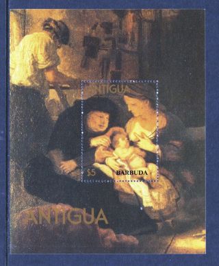Antigua 1980 Christmas - " Holy Family " By Rembrandt - Mnh Mini Sheet - (124)