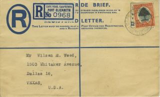 South Africa,  Registered Letter On Postal Stationary 1954 To Dallas Scott 25