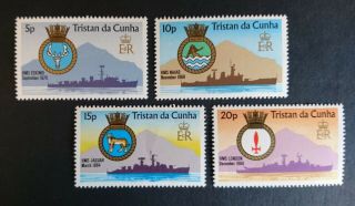 Complete Set Of 4 Qeii Stamps From Tristan Da Cunha.  Ship Crests,  1977