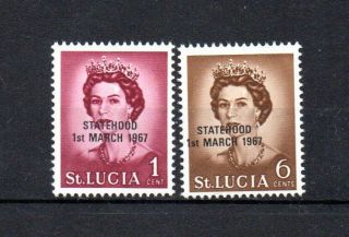 Set Of 2 Qeii Stamps From St.  Lucia.  Statehood Overprint.  1967