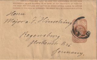 1898 Qv Newspapper Wrapper Sent To Regensburg Germany