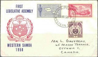1958 Samoa 220 - 222 Complete Set Of 3 On First Day Cover To Canada
