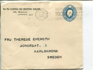 Great Britain 2½d Private Stationery Cover To Sweden 1932,  Back Flap Missing