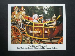 Bermuda Stamp Mini Souvenir Sheet The Life & Times Of The Queen Mother 1985.