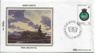Gibraltar 1983 Royal Navy Ships Crests Benham Silk Hms Ark Royal
