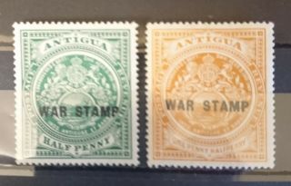 Complete Set Of 2 War Stamps From Antigua.  1916.  Cat£3
