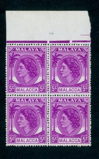 1954 Malaya - Malacca Stamp: Queen Elizabeth Ii; 5c Sc 32; Block Of 4.  Mnh & Og