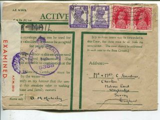 India Censor Airmail Cover To England 1943