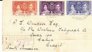Sierra Leone 1937 Coronation Cover To Brazil Unusual Destination