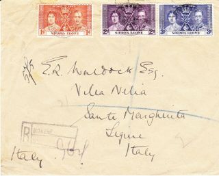 Sierra Leone 1937 Coronation First Day Cover To Italy Italian Tpo On Reverse