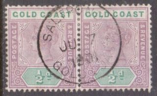 Gold Coast Postmark / Cancel " Saltpond Gold Coast " 1901 On Qv 1/2d Pair