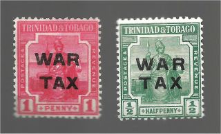 Trinidad And Tobago War Tax 1/2 P Green 1p Carmine Mh