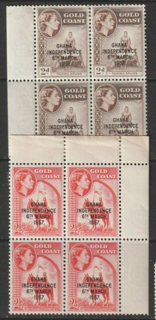 2 Blocks Of Stamps From The Gold Coast Overprinted Ghana Independence 1957.