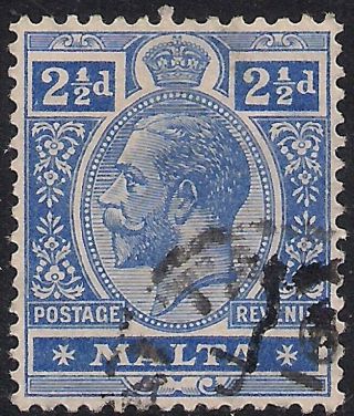 Malta 1914 - 21 Kgv 2 1/2d Bright Blue Sg 77 (j683)