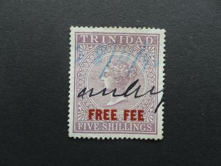 Early Queen Victoria Five Shilling Fee Stamp From Trinidad.