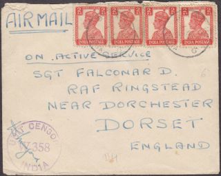India Oas / Raf Post Airmail W/ G Vi 2as X 4 W/ Unit Censor To Uk - N41236