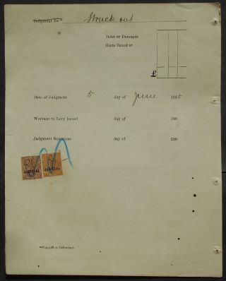 Jamaica 1905 Court Document W/ 2 Judicial Revenue Stamp