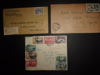 3 Trinidad & Tobago To Us York Registered Airmail Stamp Covers Kgv Id 580
