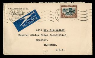 Dr Who 1935 South Africa Capetown Airmail To Usa E72602