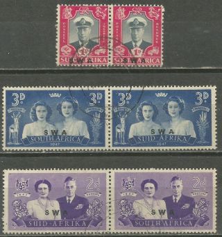 South West Africa 1947 Royal Visit Sc 156 - 8 Complete Vfu Set Of Pairs 0970
