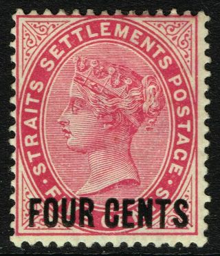 Sg 109 Straits Settlements 1899 - 4c On 5c Carmine - Mounted