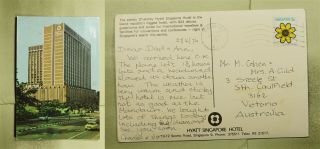 Dr Who 1976 Singapore Hyatt Hotel Postcard To Australia E47844