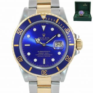 Rolex Submariner 16803 Blue 18k Yellow Gold Two - Tone 16613 40mm Watch