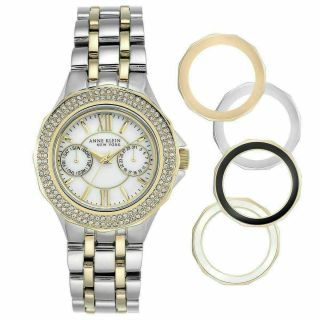 Anne Klein 12/2277inst Crystal Accented Two Tone Watch Set 5 Bezels -