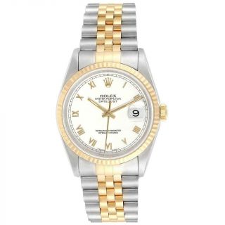 Rolex Datejust Steel Yellow Gold White Dial Mens Watch 16233 Box Papers 2