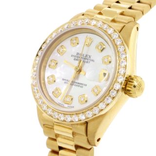 Rolex President Datejust Ladies 18K Gold 26MM w/White MOP Diamond Dial & Bezel 3