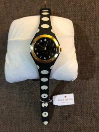 Kate Spade York Goldtone Rumsey Black And White Polka Dot Silicone Watch