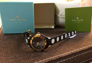 Kate Spade York Goldtone Rumsey Black and White Polka Dot Silicone Watch 3