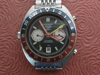 Heuer Autavia Gmt,  Chronograph,  Fabulous Dial All Stainless Steel