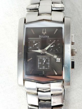 Bulova Mens Chronograph Watch Stainless Gray Rectangle Face Battery