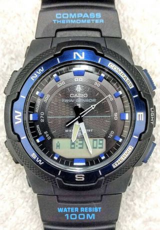 Casio Sgw - 500h - 2b Twin Sensor Digital Sports Watch With Compass And Thermometer