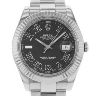 Rolex Datejust II 116334 Black Roman Dial Steel 18K White Gold Automatic Watch 2