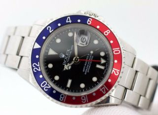 Rolex GMT - Master II 16710 Pepsi Stainless Steel Black Dial 1991 Auto Men ' s Watch 6