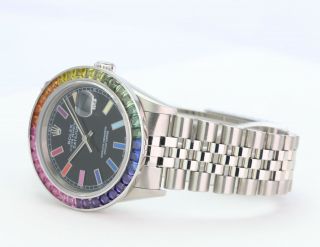 Rolex Mens Watch Steel Datejust 16234 Black Rainbow Dial Colored Sapphire Bezel 2