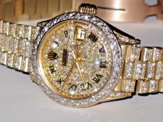 Womens Rolex Datejust President 18k Solid Gold Diamonds Everywhere