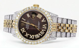 100 Natural Diamond Rolex Datejust 18K Gold 36mm Two Tone Men ' s Watch 2