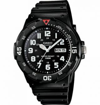 Casio Mrw200h - 1bv Analog Dive Style Watch Black Resin Band Day Date 100 Meter Wr