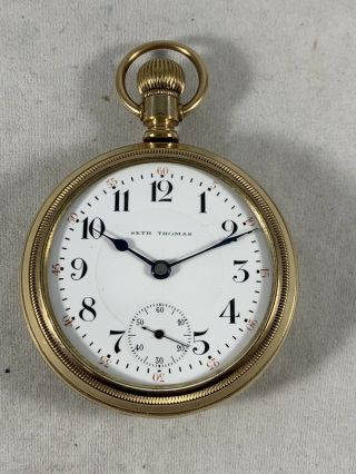 Antique Seth Thomas Pocket Watch Running Lever Set Railroad Gold Filled Running