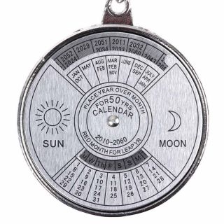 50 Years Perpetual Calendar Keyring Metal Alloy Compass Key Chain Pendant Keyfob